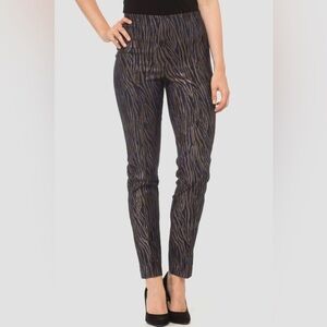 Joseph Ribkoff Navy Copper Pull On Pant SZ 4 Metallic Stretch Tiger Stripes